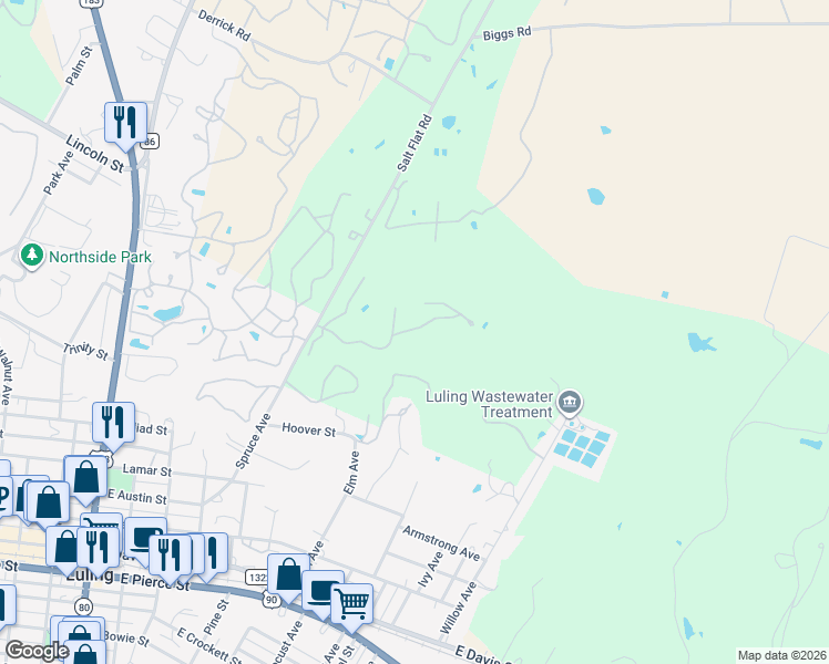 map of restaurants, bars, coffee shops, grocery stores, and more near 1251 Hoover Street in Luling