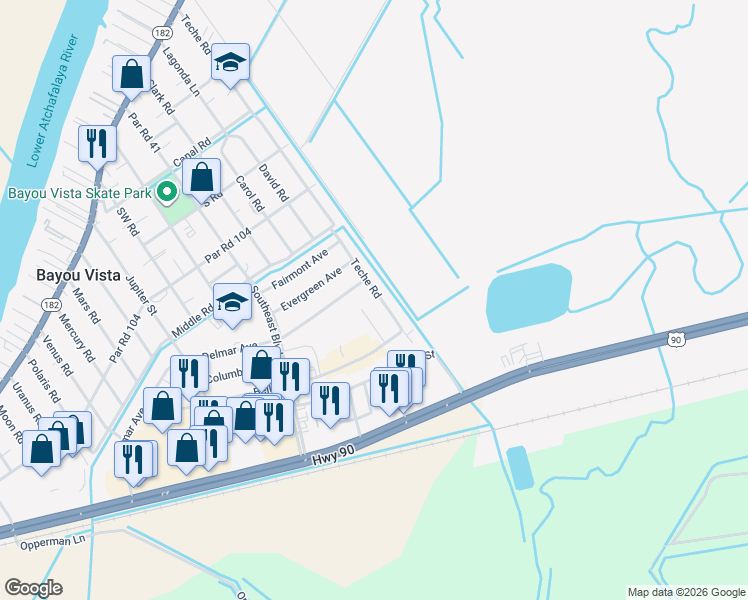 map of restaurants, bars, coffee shops, grocery stores, and more near 1300-1398 Arbor Circle in Morgan City