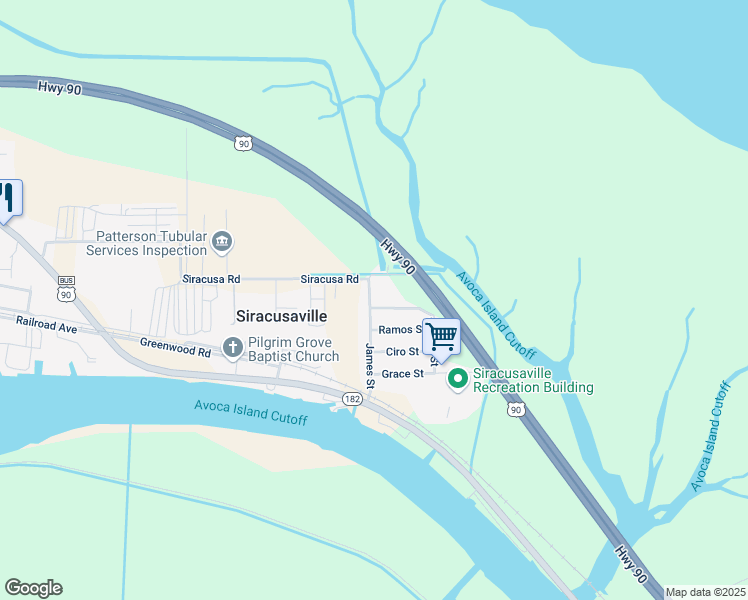 map of restaurants, bars, coffee shops, grocery stores, and more near 1418 James Street in Morgan City