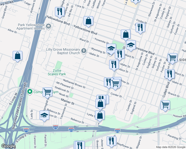 map of restaurants, bars, coffee shops, grocery stores, and more near 3714 Faulkner Street in Houston