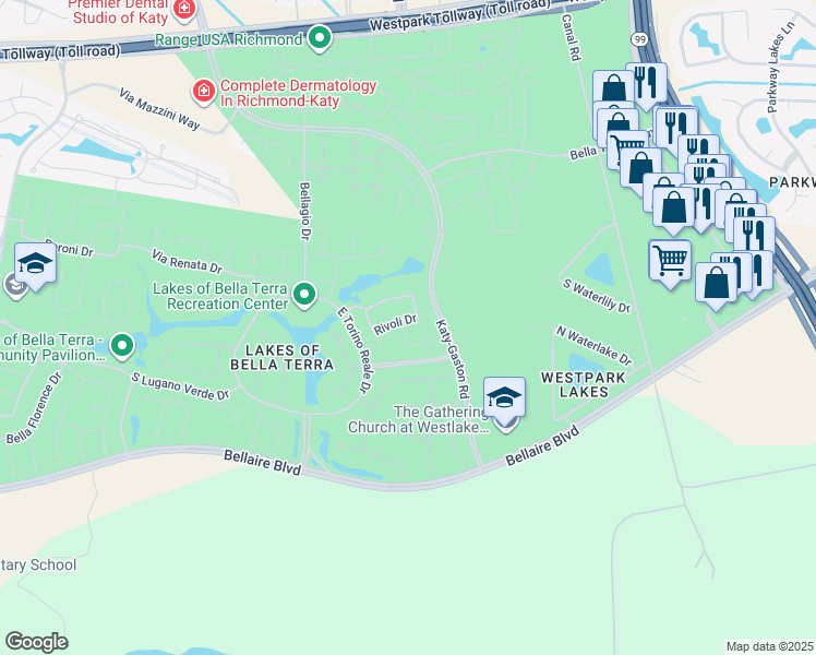 map of restaurants, bars, coffee shops, grocery stores, and more near 23618 Rivoli Drive in Richmond