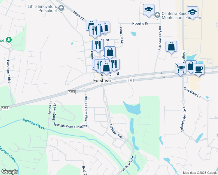 map of restaurants, bars, coffee shops, grocery stores, and more near in Fulshear