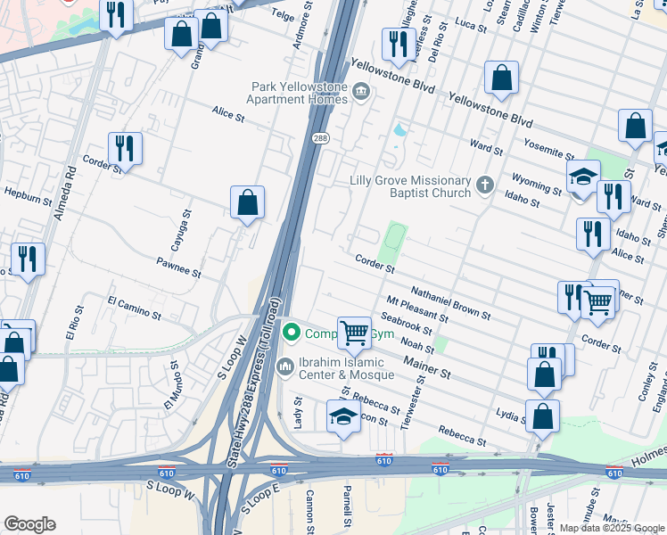 map of restaurants, bars, coffee shops, grocery stores, and more near 3401 Nathaniel Brown Street in Houston