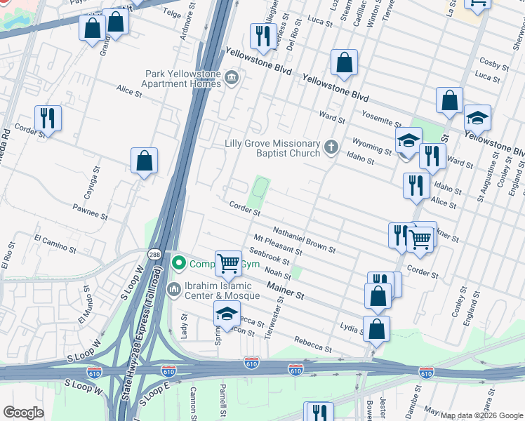 map of restaurants, bars, coffee shops, grocery stores, and more near 3508 Dreyfus Street in Houston