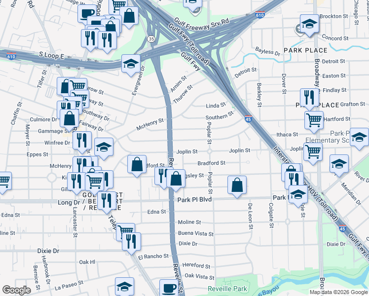map of restaurants, bars, coffee shops, grocery stores, and more near 7634 Greenstone Street in Houston