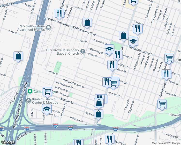 map of restaurants, bars, coffee shops, grocery stores, and more near 3714 Faulkner Street in Houston
