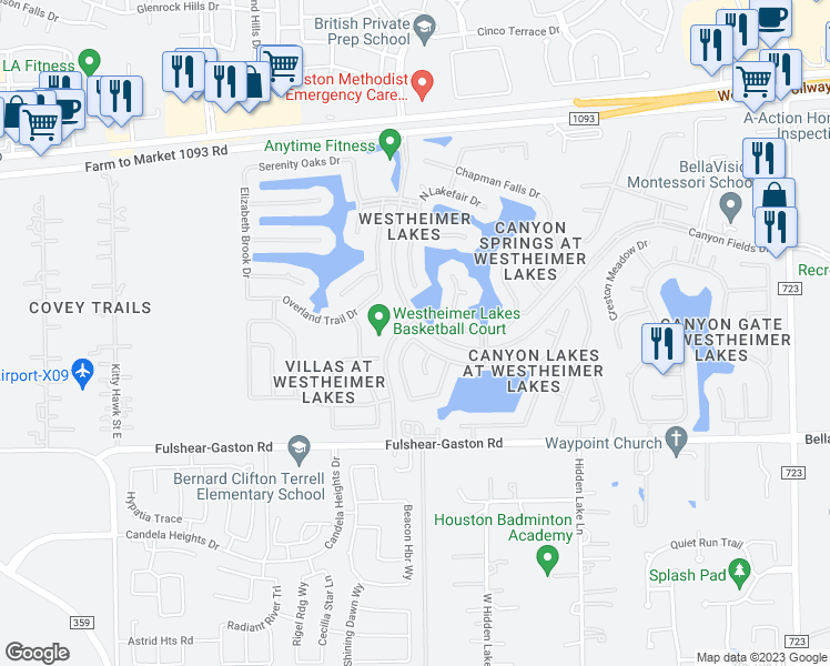map of restaurants, bars, coffee shops, grocery stores, and more near 26038 Palmdale Estate Drive in Richmond