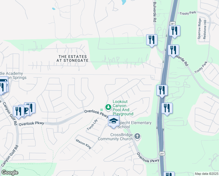 map of restaurants, bars, coffee shops, grocery stores, and more near 26232 Upton Creek in San Antonio