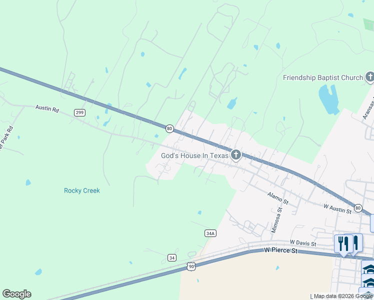 map of restaurants, bars, coffee shops, grocery stores, and more near 1068 West Austin Street in Luling