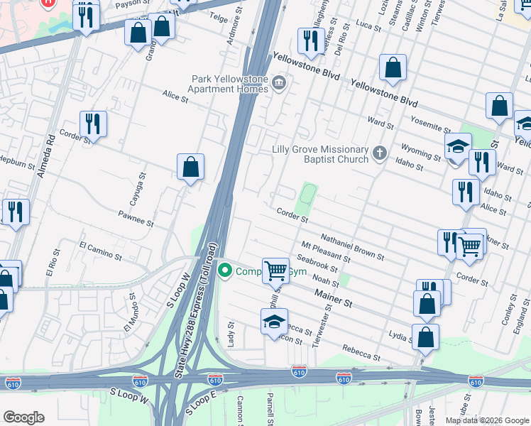map of restaurants, bars, coffee shops, grocery stores, and more near 3401 Nathaniel Brown Street in Houston
