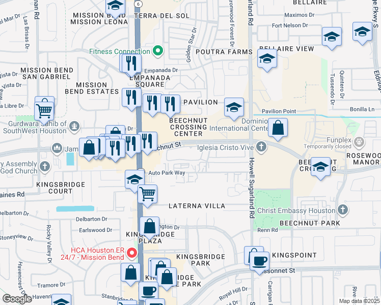 map of restaurants, bars, coffee shops, grocery stores, and more near 14551 Beechnut Street in Houston