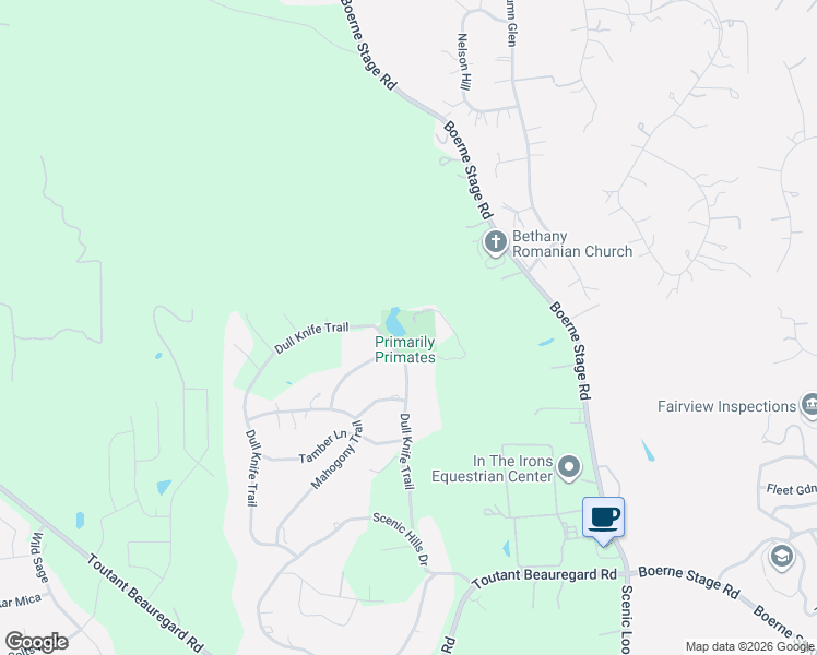 map of restaurants, bars, coffee shops, grocery stores, and more near 26089 Dull Knife Trail in San Antonio
