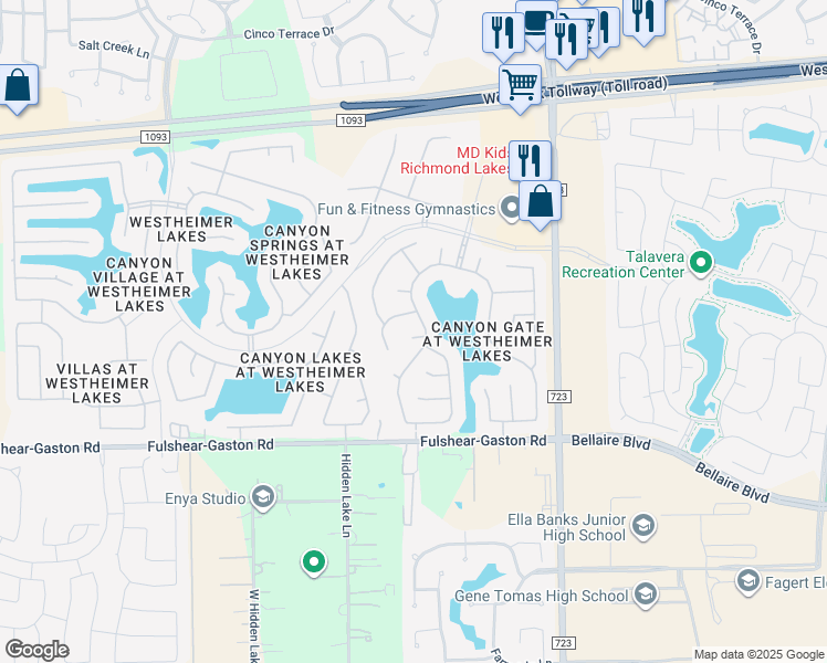 map of restaurants, bars, coffee shops, grocery stores, and more near 11106 Crestline Bay Lane in Richmond
