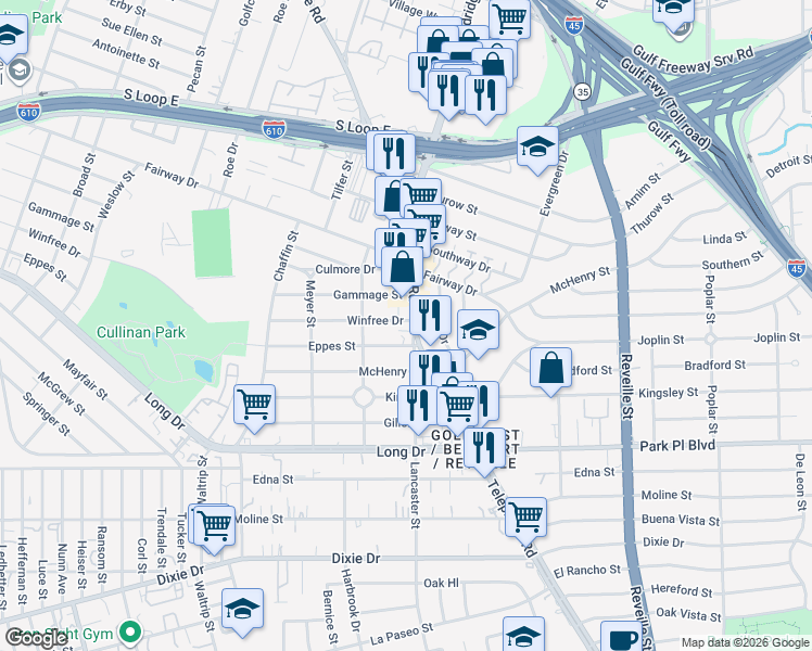 map of restaurants, bars, coffee shops, grocery stores, and more near in Houston