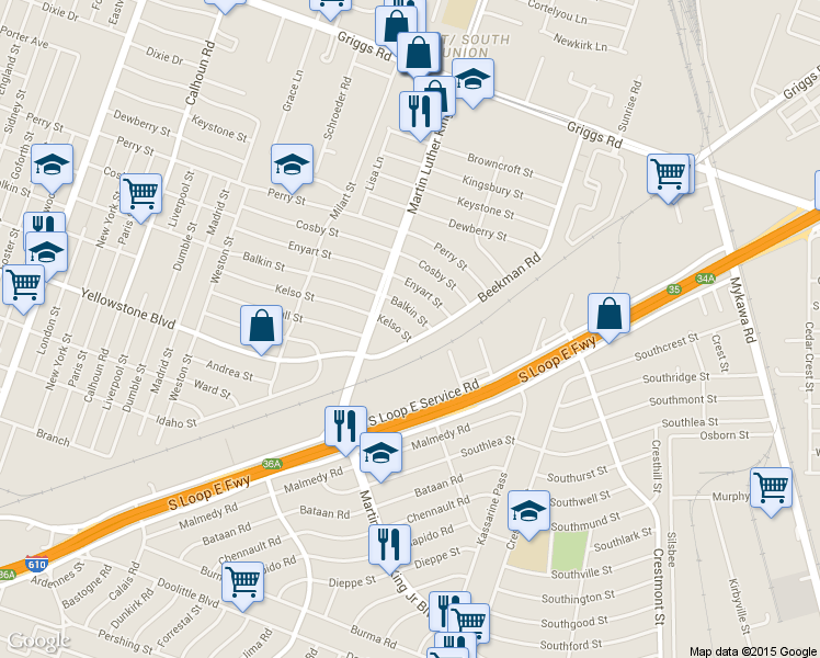 map of restaurants, bars, coffee shops, grocery stores, and more near 5227 Kelso Street in Houston