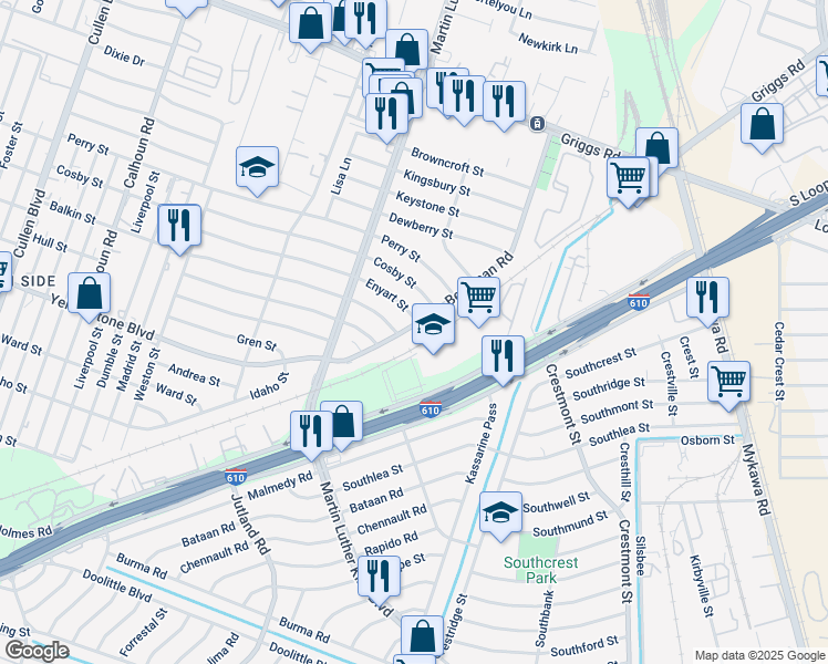 map of restaurants, bars, coffee shops, grocery stores, and more near 6407 Beekman Road in Houston