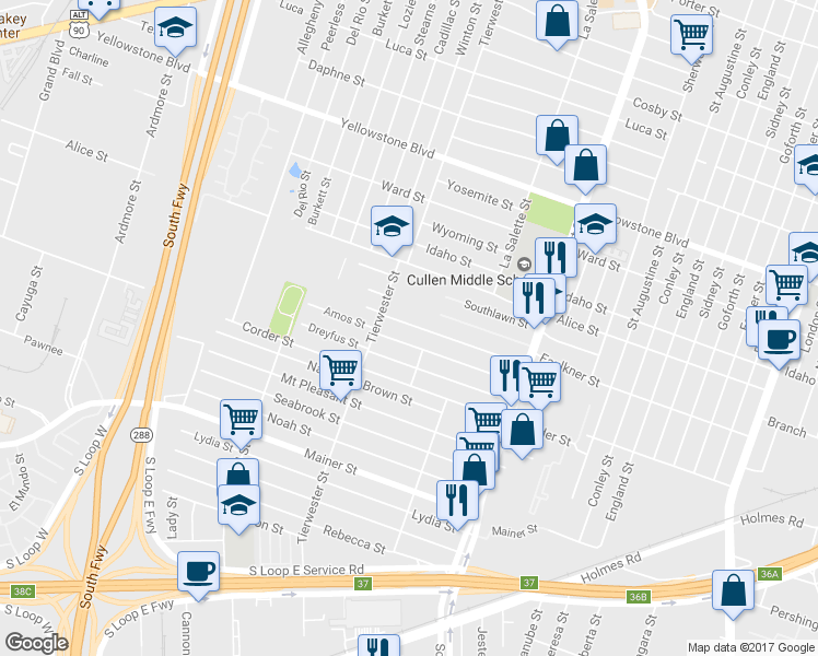 map of restaurants, bars, coffee shops, grocery stores, and more near 3630B Lehall Street in Houston