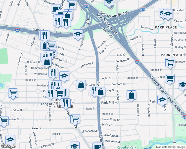 map of restaurants, bars, coffee shops, grocery stores, and more near 7514 Greenstone Street in Houston