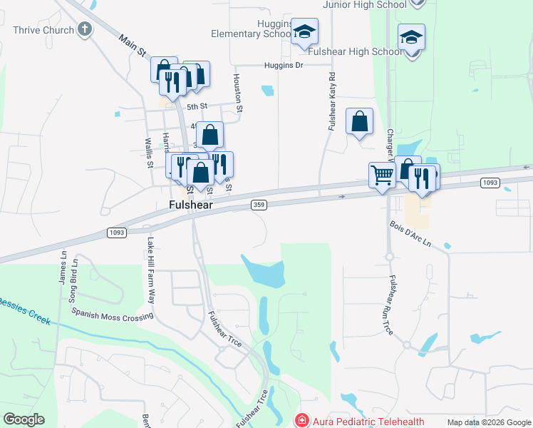 map of restaurants, bars, coffee shops, grocery stores, and more near 30136 Farm to Market 1093 Road in Fulshear