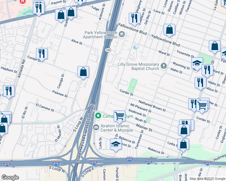 map of restaurants, bars, coffee shops, grocery stores, and more near 3401 Nathaniel Brown Street in Houston