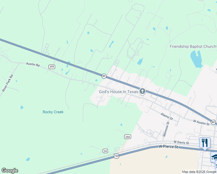 map of restaurants, bars, coffee shops, grocery stores, and more near 1068 West Austin Street in Luling