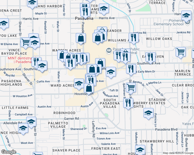 map of restaurants, bars, coffee shops, grocery stores, and more near 1002 Southmore Avenue in Pasadena
