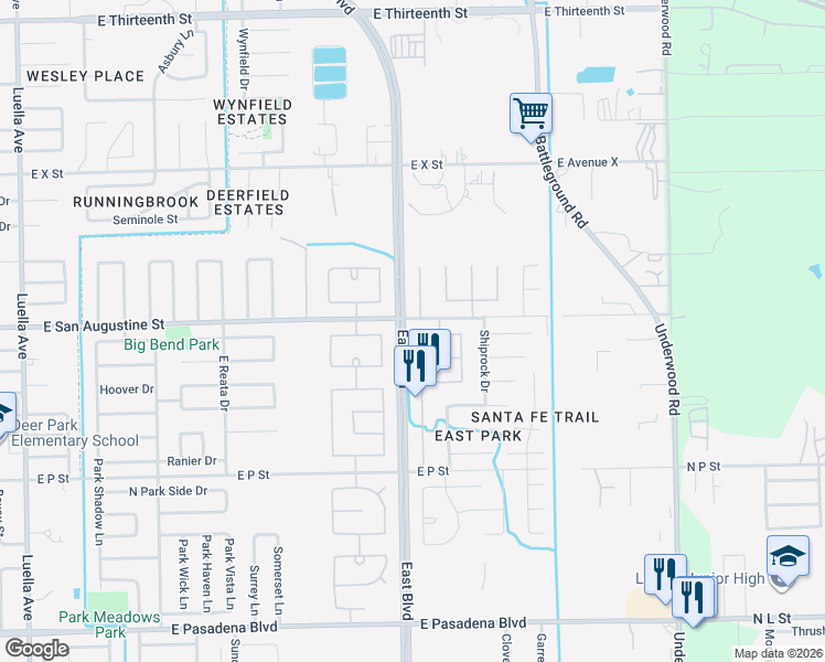 map of restaurants, bars, coffee shops, grocery stores, and more near 2405 Horseshoe Bend in Deer Park