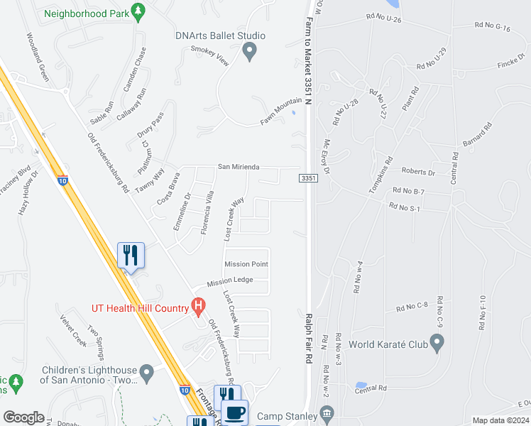 map of restaurants, bars, coffee shops, grocery stores, and more near 26207 Presidio Cliff in Boerne