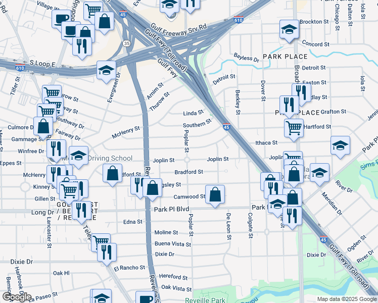 map of restaurants, bars, coffee shops, grocery stores, and more near 7674 Greenstone Street in Houston