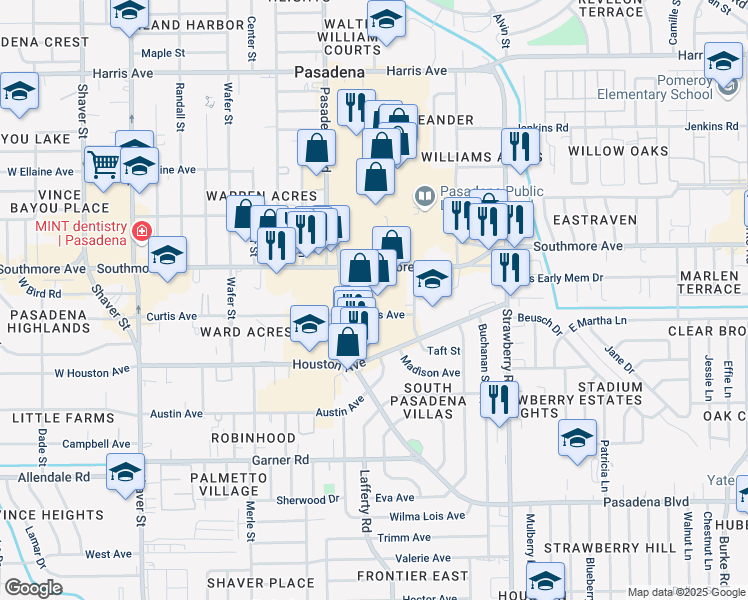 map of restaurants, bars, coffee shops, grocery stores, and more near 1002 Southmore Avenue in Pasadena
