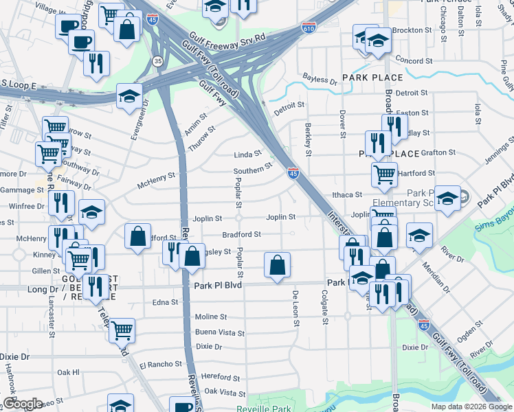 map of restaurants, bars, coffee shops, grocery stores, and more near 7722 Greenstone Street in Houston