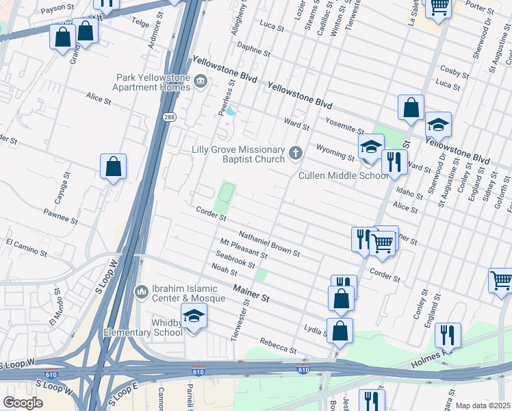 map of restaurants, bars, coffee shops, grocery stores, and more near 3533 Dreyfus Street in Houston