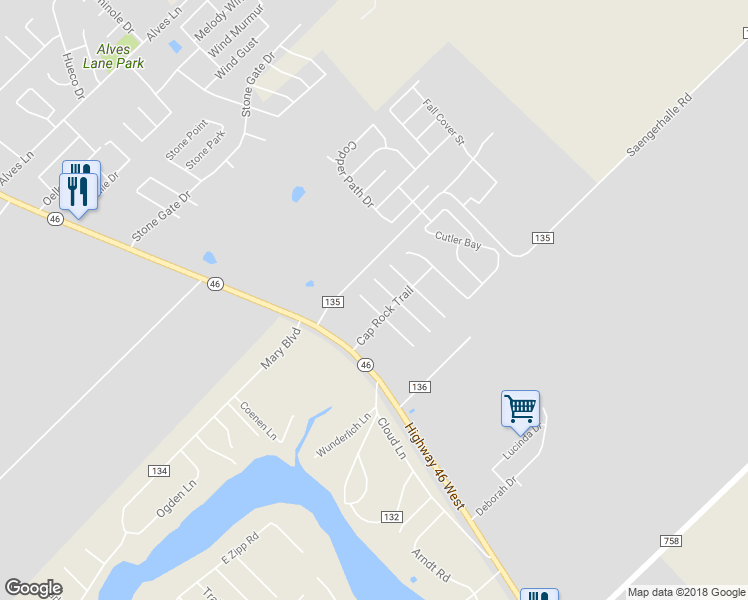 map of restaurants, bars, coffee shops, grocery stores, and more near 1423 Cap Ridge Peak in New Braunfels