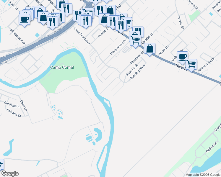 map of restaurants, bars, coffee shops, grocery stores, and more near 909 Rio Verde in New Braunfels
