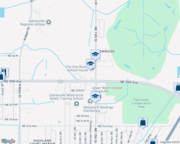 map of restaurants, bars, coffee shops, grocery stores, and more near 4180 Northeast 15th Street in Gainesville