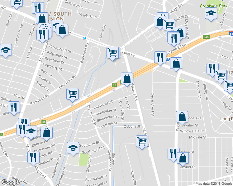 map of restaurants, bars, coffee shops, grocery stores, and more near 6000 South Loop East in Houston