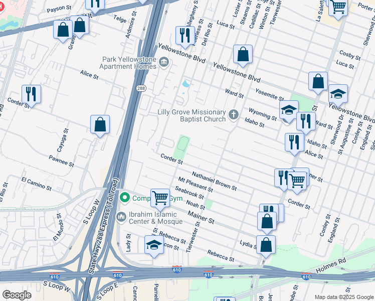 map of restaurants, bars, coffee shops, grocery stores, and more near 3508 Dreyfus Street in Houston