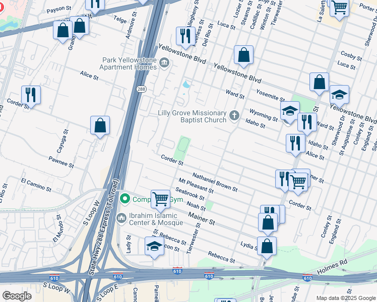 map of restaurants, bars, coffee shops, grocery stores, and more near 3508 Dreyfus Street in Houston