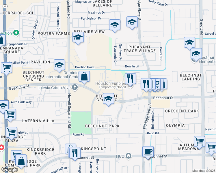 map of restaurants, bars, coffee shops, grocery stores, and more near 13731 Canyon Hollow Loop in Houston
