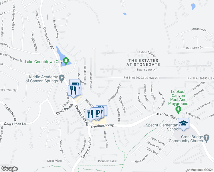 map of restaurants, bars, coffee shops, grocery stores, and more near 1247 Wilder Pond in San Antonio