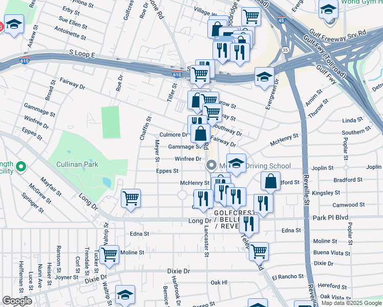 map of restaurants, bars, coffee shops, grocery stores, and more near in Houston