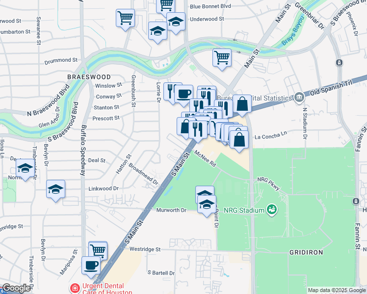 map of restaurants, bars, coffee shops, grocery stores, and more near in Houston