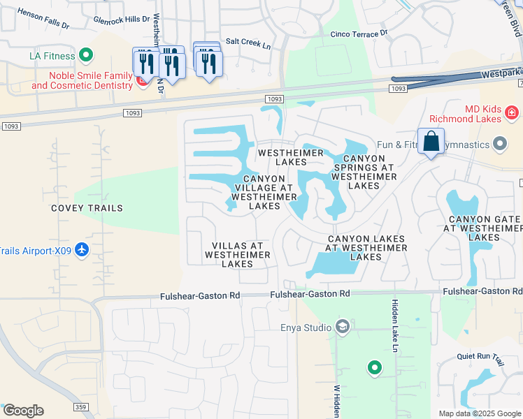 map of restaurants, bars, coffee shops, grocery stores, and more near 11214 Overland Trail Drive in Richmond