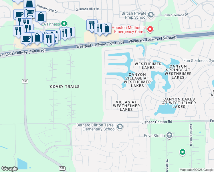 map of restaurants, bars, coffee shops, grocery stores, and more near 26343 Riley Glen Drive in Richmond