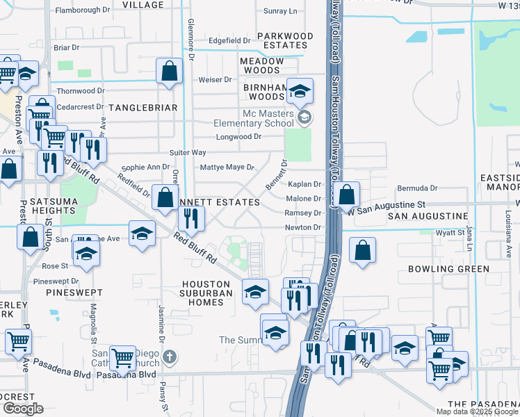 map of restaurants, bars, coffee shops, grocery stores, and more near 3706 Ramsey Drive in Pasadena