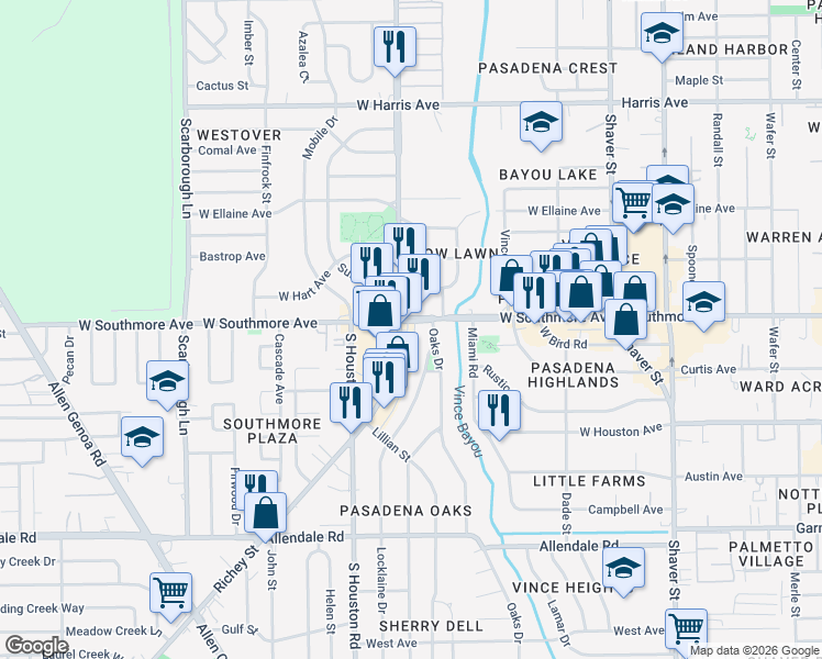 map of restaurants, bars, coffee shops, grocery stores, and more near 1224 West Southmore Avenue in Pasadena