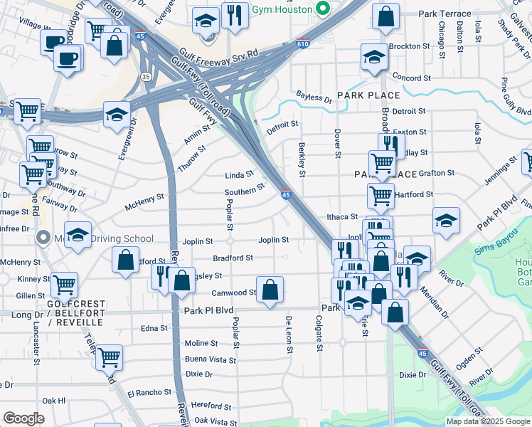 map of restaurants, bars, coffee shops, grocery stores, and more near 7754 Greendowns Street in Houston