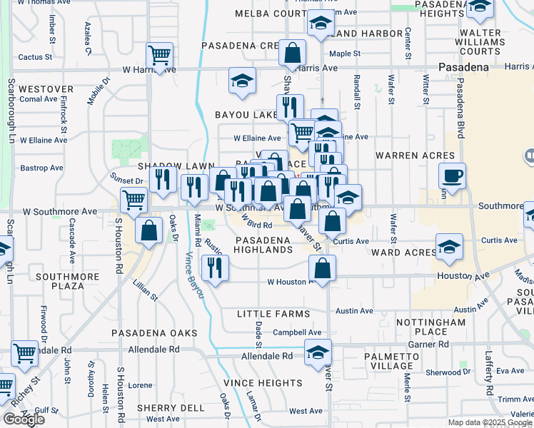 map of restaurants, bars, coffee shops, grocery stores, and more near 115 West Southmore Avenue in Pasadena