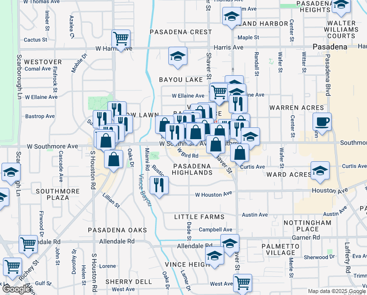 map of restaurants, bars, coffee shops, grocery stores, and more near 1219 Eastman Street in Pasadena