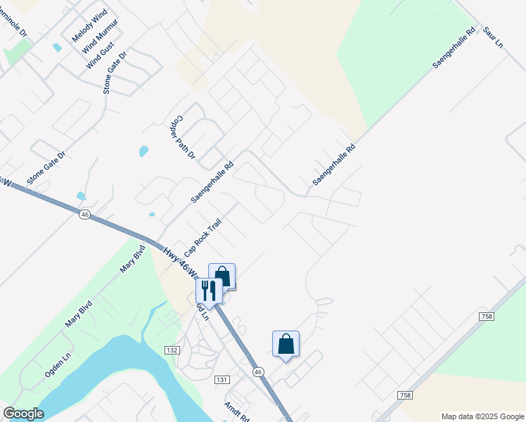 map of restaurants, bars, coffee shops, grocery stores, and more near 1464 Astor Creek in New Braunfels